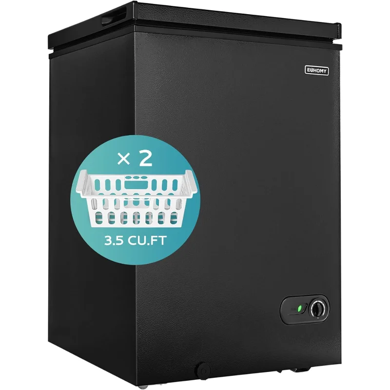 فريزر الصدر EUHOMY 3.5 قدم مكعب مع سلة قابلة للإزالة، فريزر عميق صغير قابل للتعديل 7 ترموستات، فريزر صغير هادئ