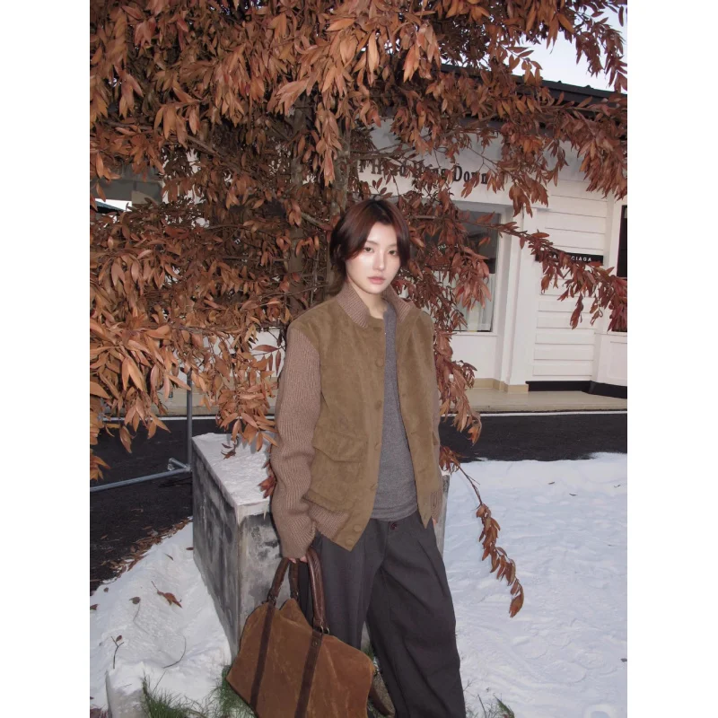 

EME [Rome Vatican] Classic Old Money Imitation Horsehair Knitted Jacket Tailored A1 Pilot Stand Collar Jacket