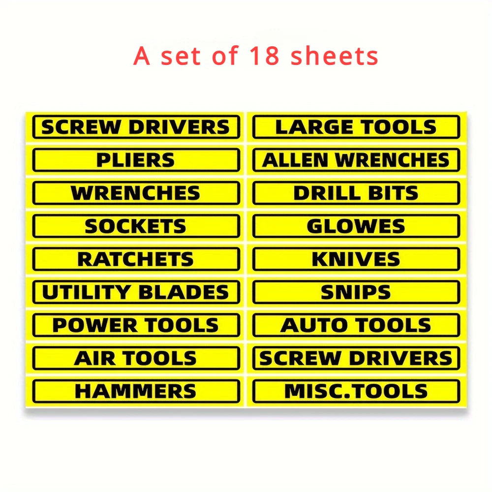 18 szt. Uniwersalny zestaw etykiet na zestaw narzędzi motocyklowy Organizer ozdobny naklejki wodoodporne do efektywnej identyfikacji narzędzi