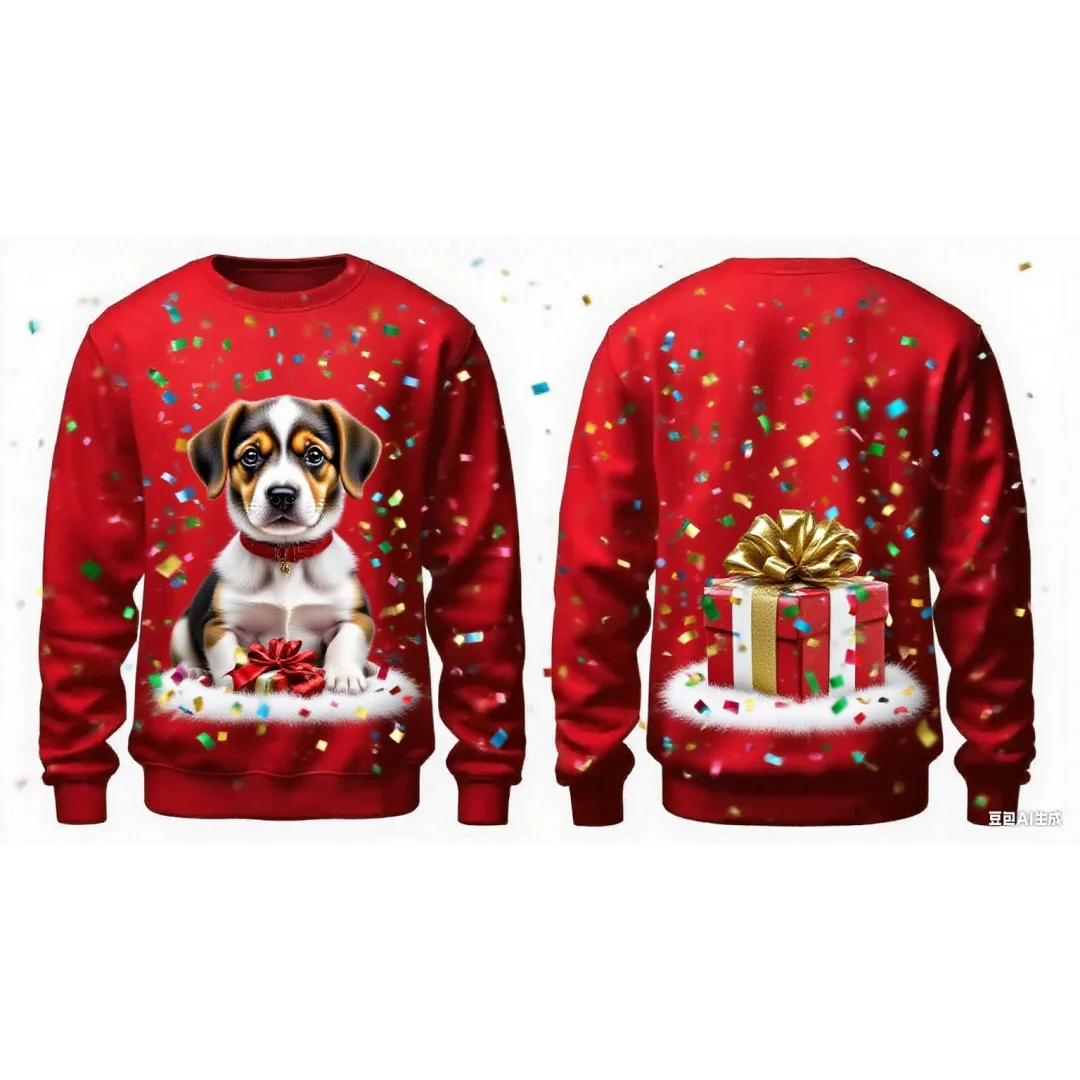 لطيف جرو عيد الميلاد الجرافيك هوديي ثلاثية الأبعاد طباعة ربيع الخريف موضة الترفيه تنوعا الشارع الشهير الرجال والنساء Y2K هوديس