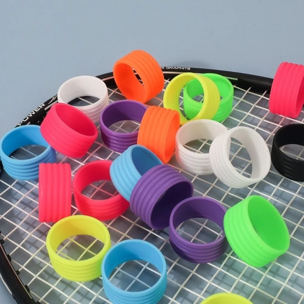 4pcs Silicone Racket Silicone Ring Round Shape Anti Slip Racket Grip Ring Flexible Ribbed Surface Grip Finishing Band