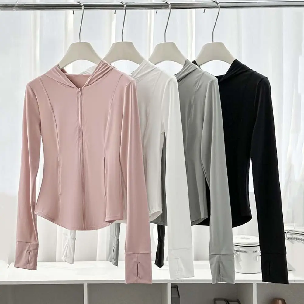 

Anti UV Summer Sunscreen Hoodie Long Sleeve Solid Color Sun Protection Sweatshirt Shirt Breathable Quick Dry Jacket Women