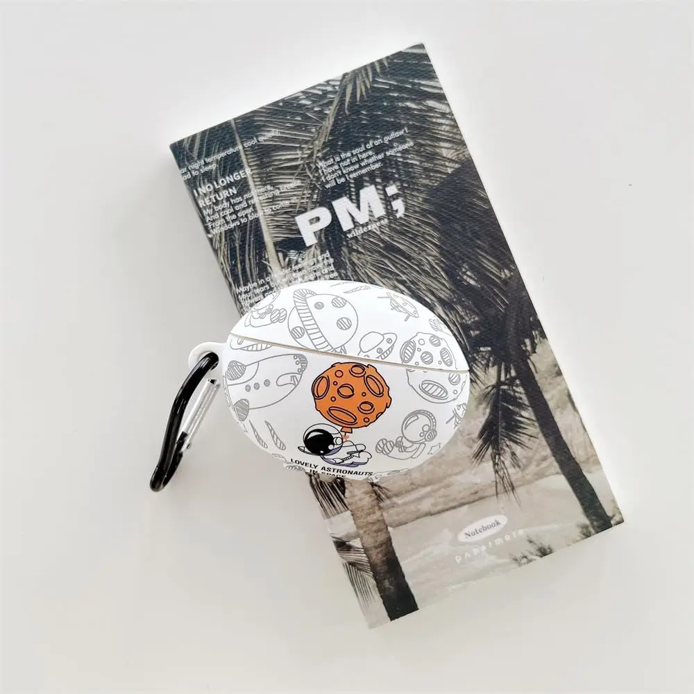 حافظة سماعة الرأس لهاتف Huawei Freebuds 6i (إصدار 2024)، غطاء لرااد الفضاء الكرتونية اللطيفة لرجل الفضاء الكريستالي مع خطاف