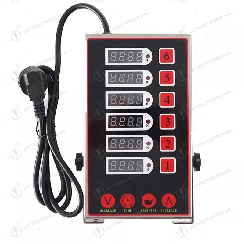 6 Channel Digital Timer 220V Stainless Steel Countdown Alarm for Commercial Kitchen Frying Baking Cooking
