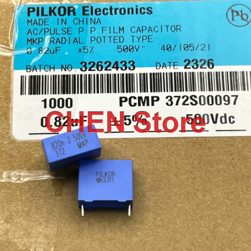 

50 шт./лот Оригинальный пленочный конденсатор PILKOR BC 372MKP 820NF 500V 824 0.82UF 5% P15MM MKP 824/500V, бесплатная доставка