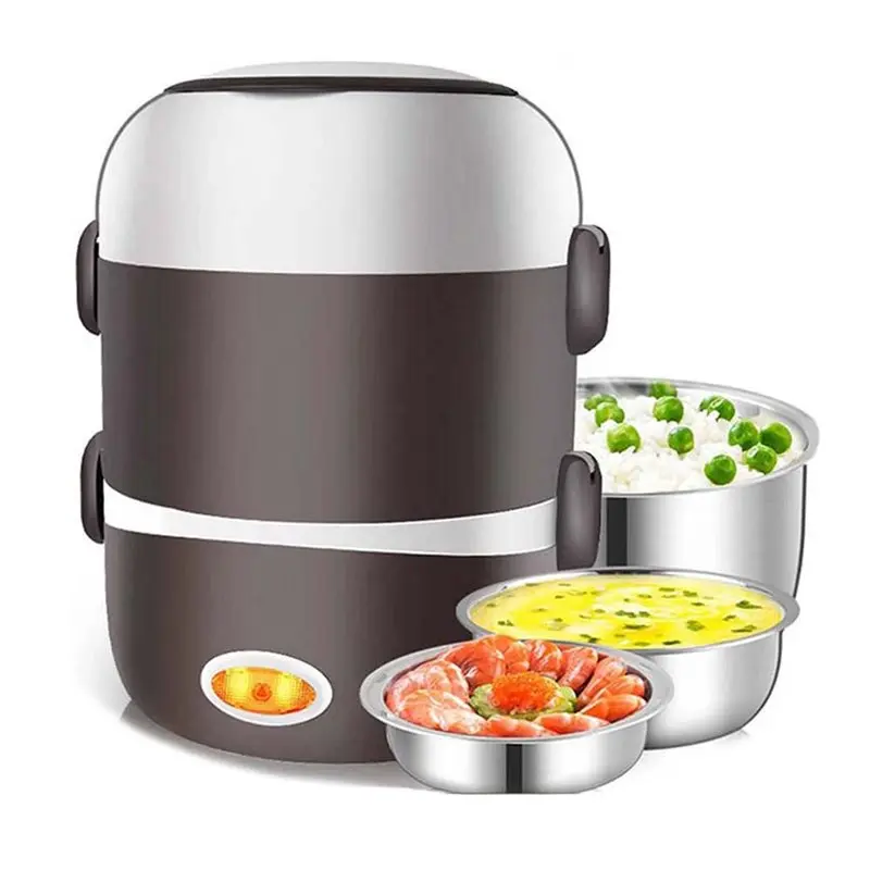【SIMPLE】Double-Layer Stainless Steel Heated Lunch Box, Electric For Office Workers Portable Hot Food Steamer EU EU Plug