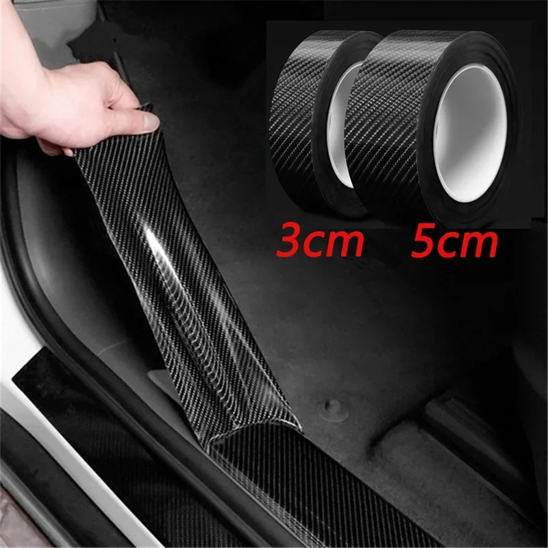 3D Carbon Fiber Sticker Car Door Sill Side Anti-stepping Bumper Mirror Anti Scratch Protection Tape Decor Protector Stickers