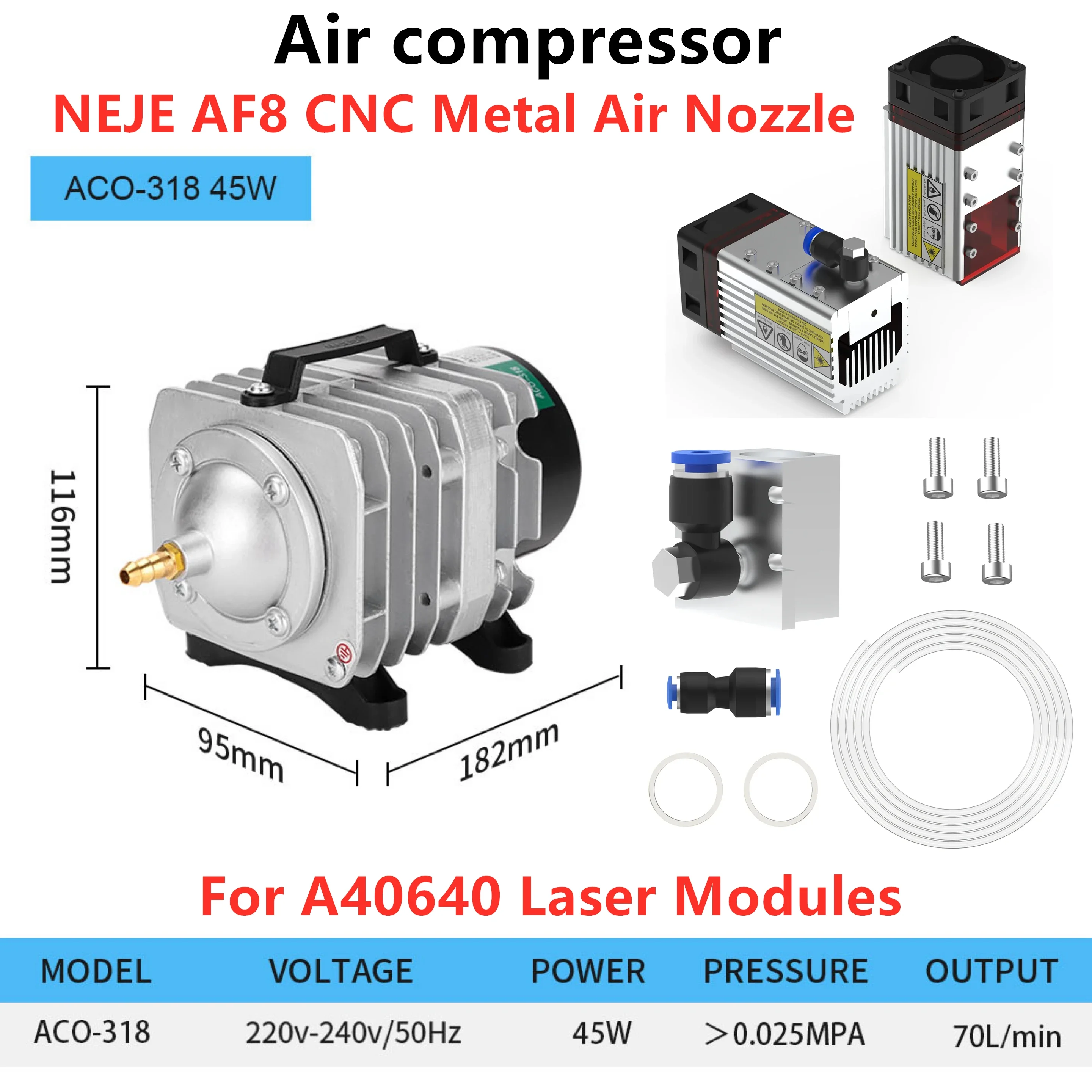 Neje 220v 45w compressor de ar para acessórios de aquário mf15 mf11 kit de assistência de ar de controle manual para módulo laser neje