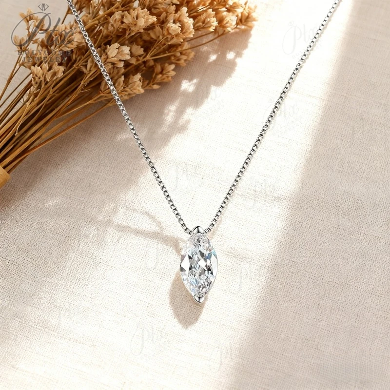 Hypoallergenic 1-3CT Marquise Cut Moissanite Necklace – Elegant & Sparkling, Women’s Daily Wear & Christmas Present