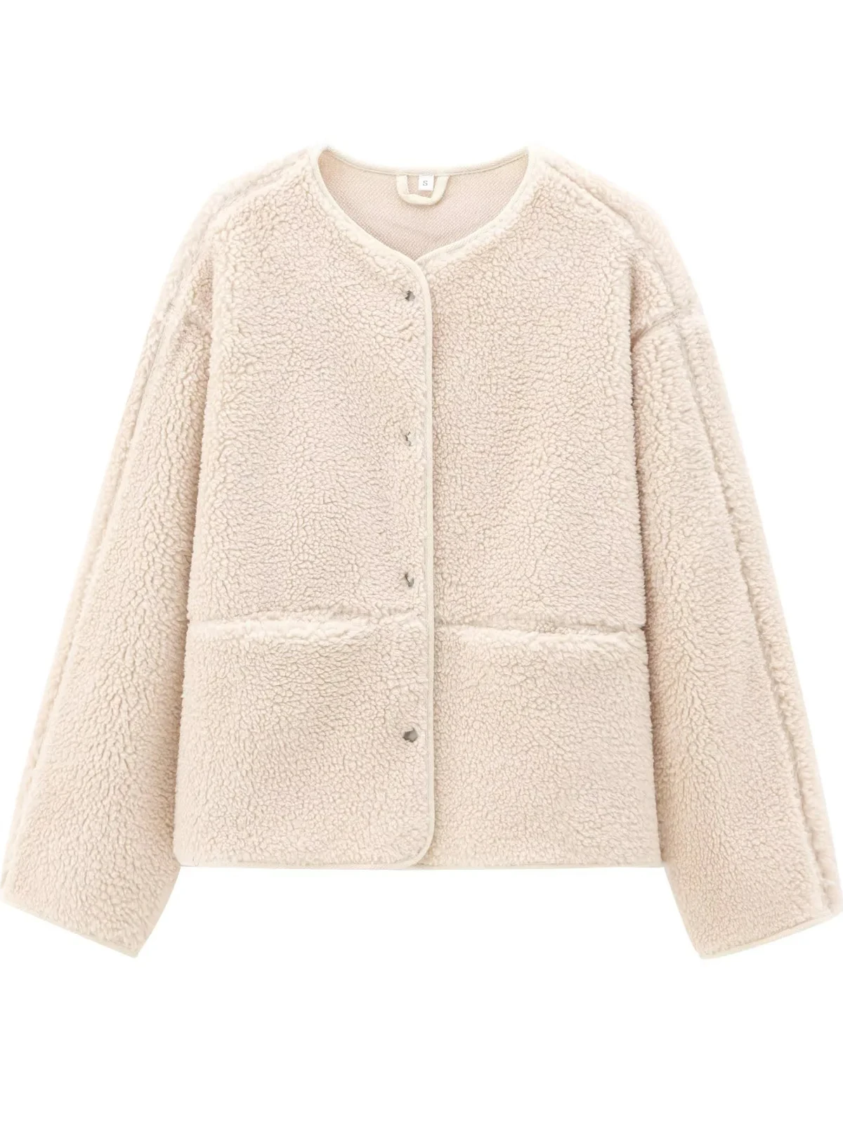 Warm Teddy Fce Jaet Women's Loose round Ne Single Button ort Cardigan Outerwear Versatile Sli European Sle