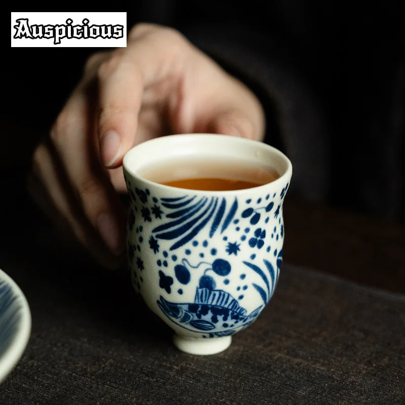 2pc/set Soda Glazed Teacup Half Color Fish Algae Pattern Tea Bowl Spruce Master Tasting Cup Kung Fu Teaware Jug Cafes Craft 80ml