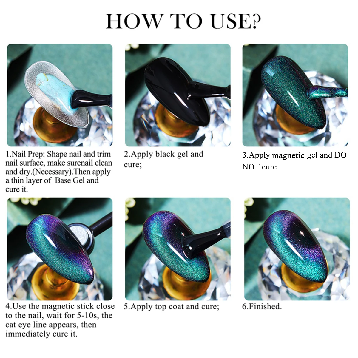 مجموعة طلاء أظافر جل مغناطيسي مع جل ملون ، طبقة علوية أساسية ، مصباح أظافر ، عصا لفن الأظافر ، مانيكير فينيس ذاتي الصنع ، 9 * #6