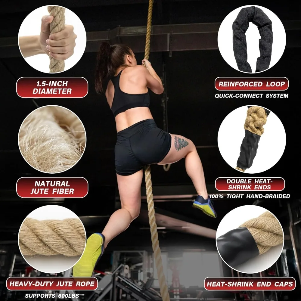 クライミングロープジムワークアウト - 大人用ヘビーデューティジュート厚ロープ 筋力トレーニング アウトドアツリースイング 室内ホームフィットネスエクササイズ