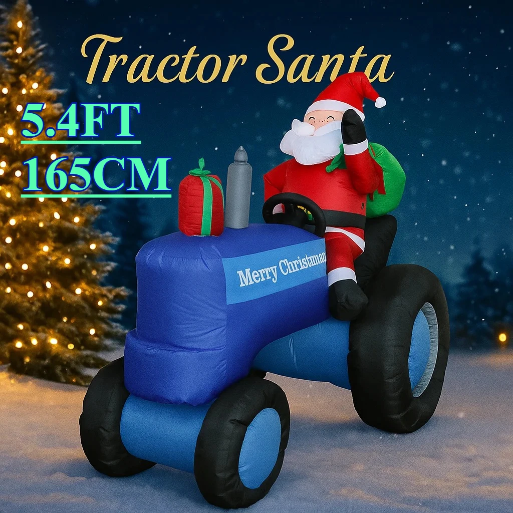 

5.4FT Inflatable Toy Santa Driving Tractor Decor Xmas LED Lit Yard Decoration Festive Home Ornament Christmas Gift Supplie Decor