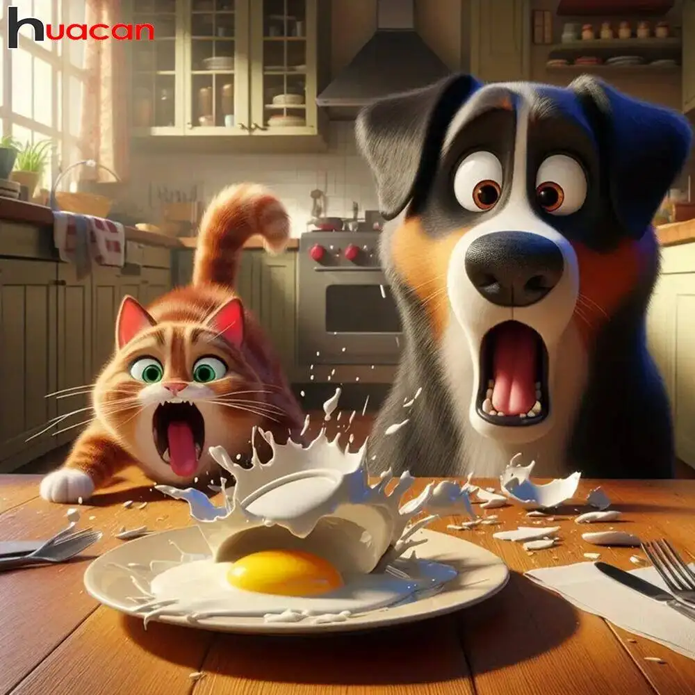 Huacan 5D DIY Diamond Painting Cartoon Animal Kits Full Diam