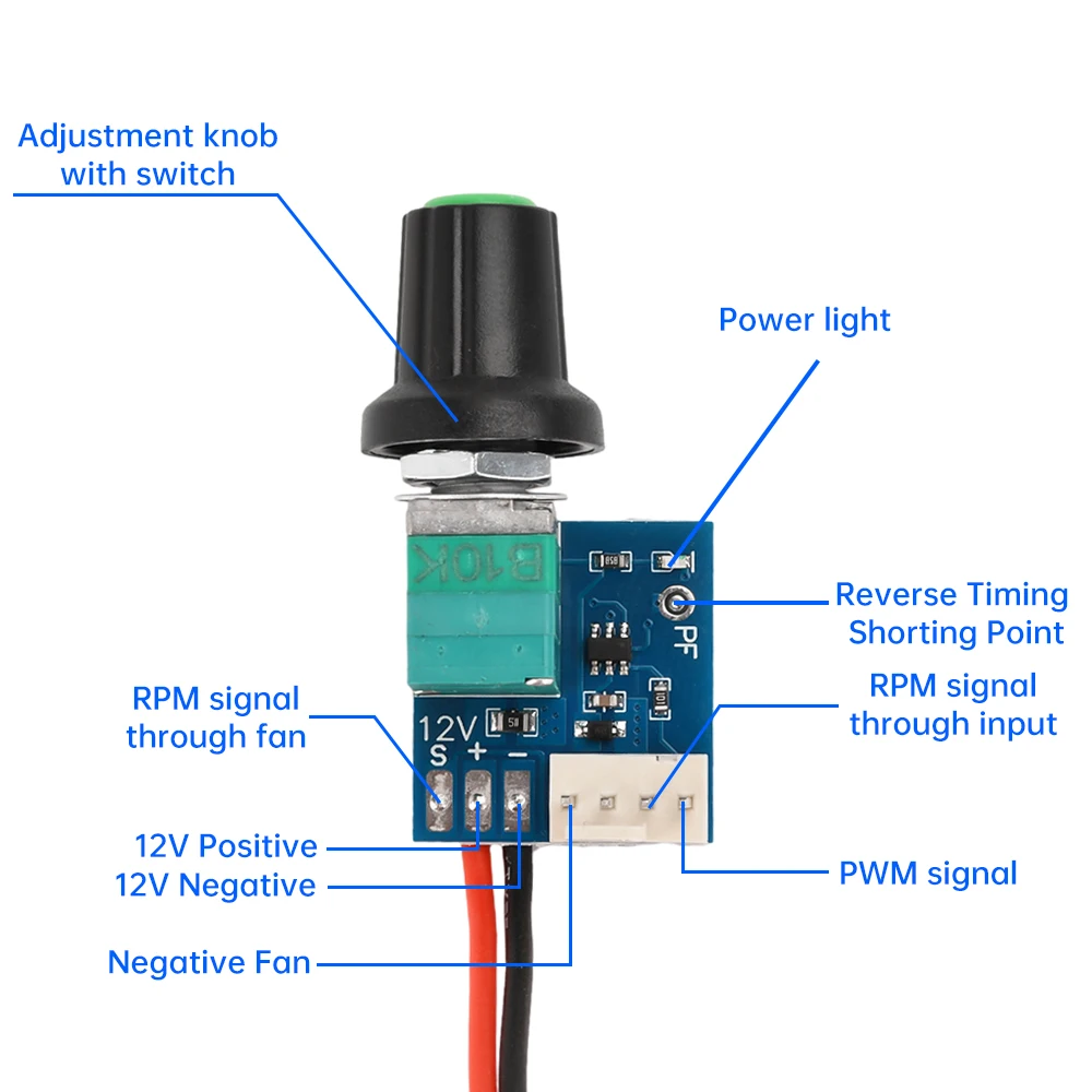 DC 12V Manual 4-Wire PWM Fan Speed Motor Controller Board With Knob Switch  Governor Module Power Supply