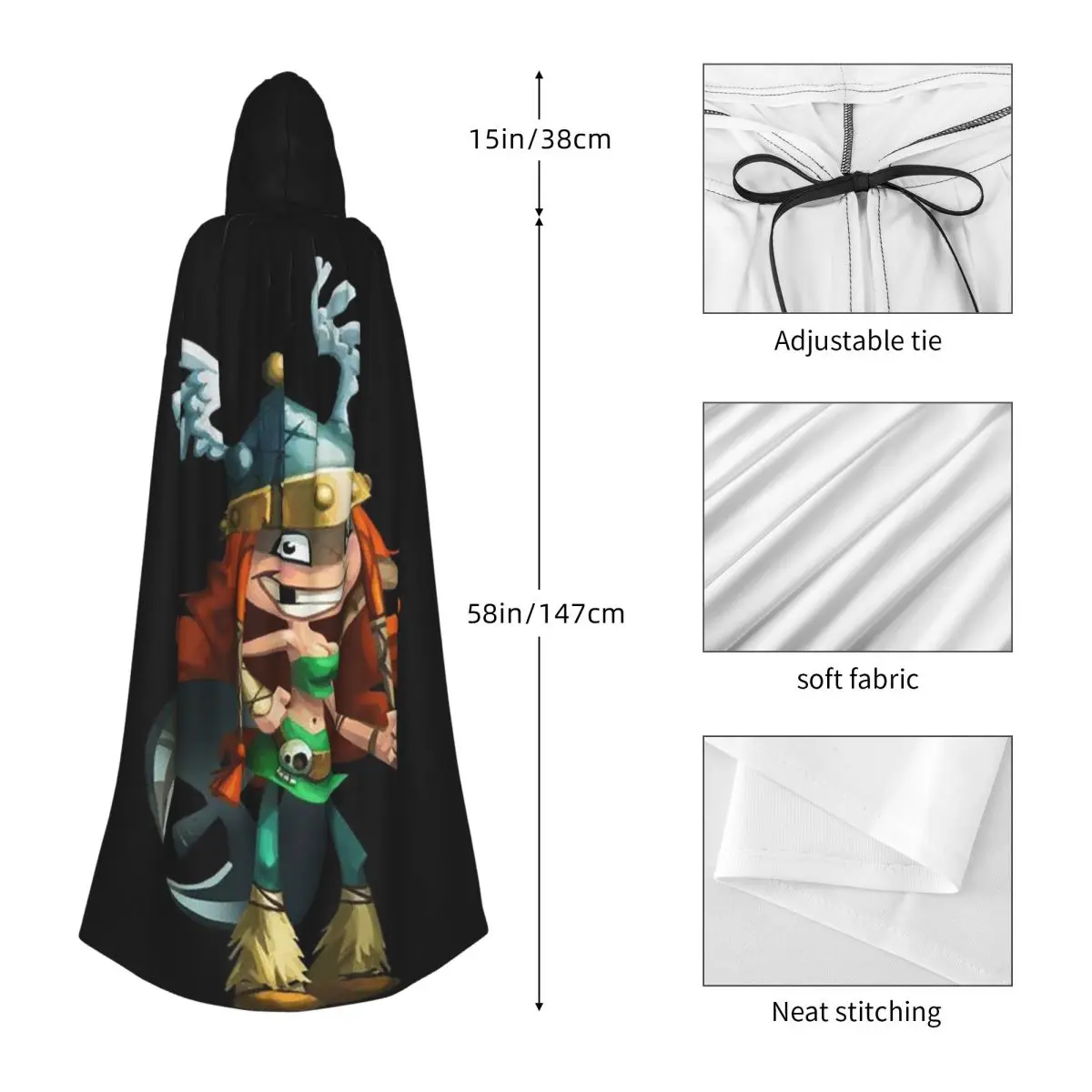 Cartoon Games Rayman Legends Long Hooded Cloak Witch Medieval Costume Cosplay Cape HalloweenCoat Adult Unisex