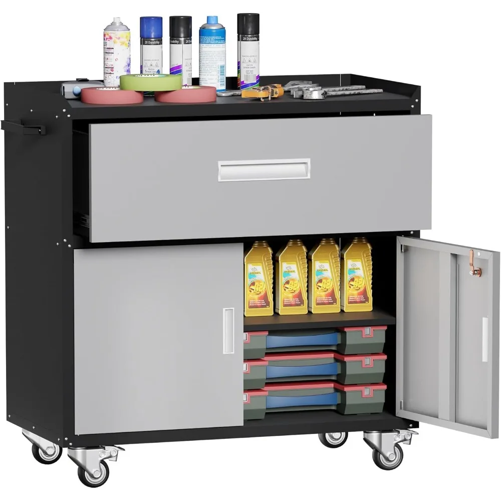 

Garage Metal Storage Cabinet for Garage with Adjustable Shelves Wheels, Rolling Tool Chest, Assembly Required, Warehouse