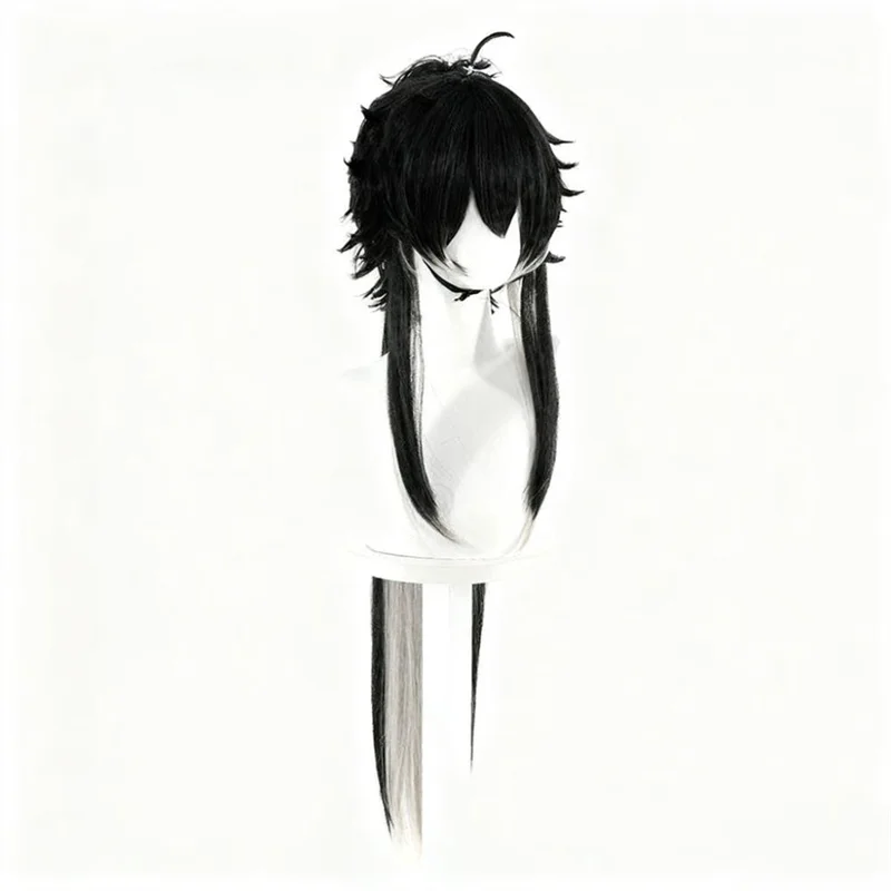 Jogo wuthering ondas qiuyuan peruca cosplay preto cinza longo cabelo encaracolado resistente ao calor perucas sintéticas adereços de halloween