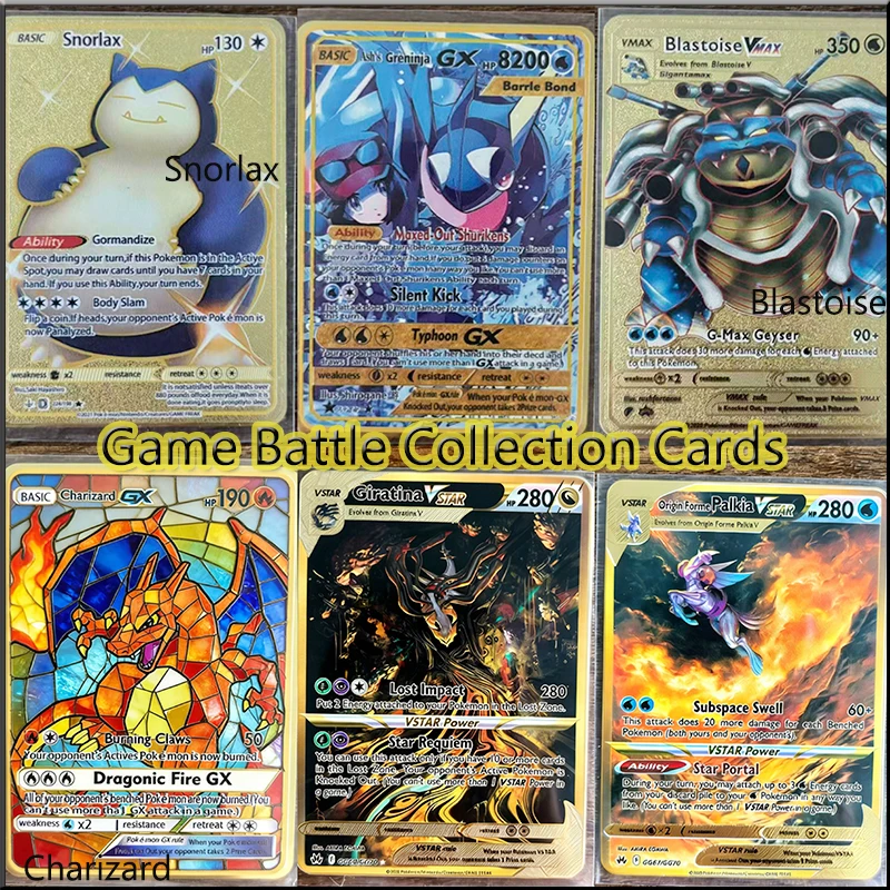 6 Stück Ash's Greninja Charizard Snorlax Giratina Metall Englische Karten Arceus Golden Limited Kinder Geschenk Spiel Kampf Sammelkarten