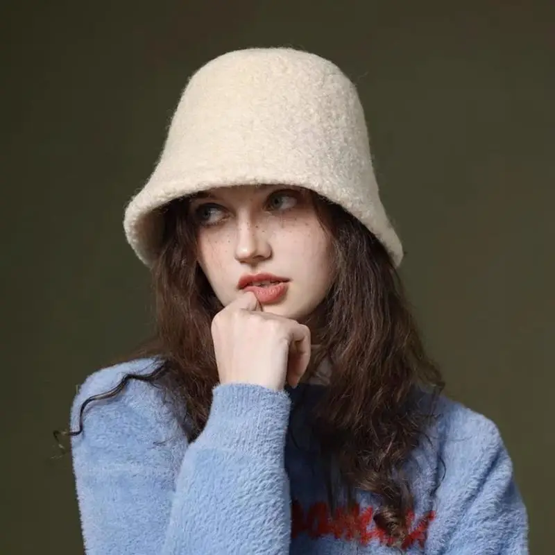 

Casual Wool Fishmen Hat Women's Winter Ear Protection Bucket Hat Autumn Winter Windproof Panama Cap Retro Felt Dome Caps
