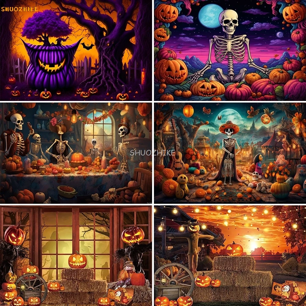 

Halloween Photography Backdrop Horror Night Moon Pumpkin Scary Cemetery Castle Background Family Party Photo Studio