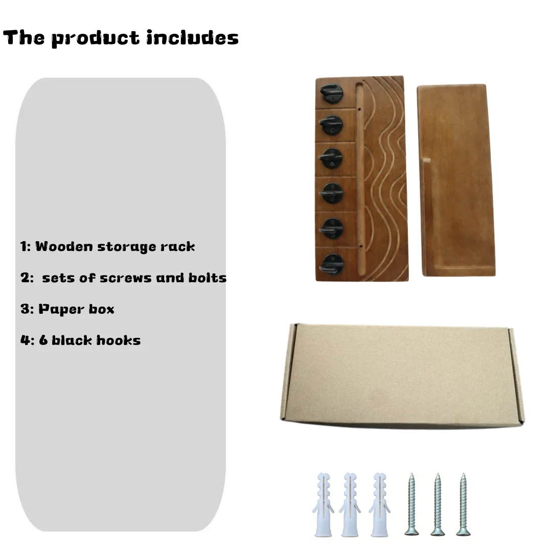 Key Holder Wall Decoration -solid Pine Wood with 6 Hooks and Ultra Deep Storage Rack, Hand Polished and Dyed, Easy To Assemble