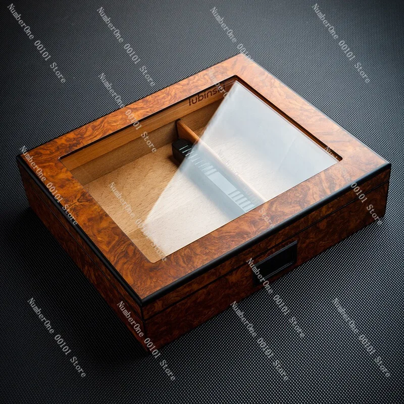 Portable Cigar Humidor with Transparent Window,Cedar Wood Interior and Imitation Rosewood Grain Finish, Stylish Travel Cigar Box