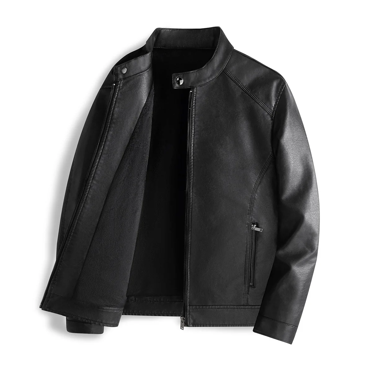 Mairecruted Di Veste en cuir PU pour homme, lavage de moto, blouson à col montant pour homme