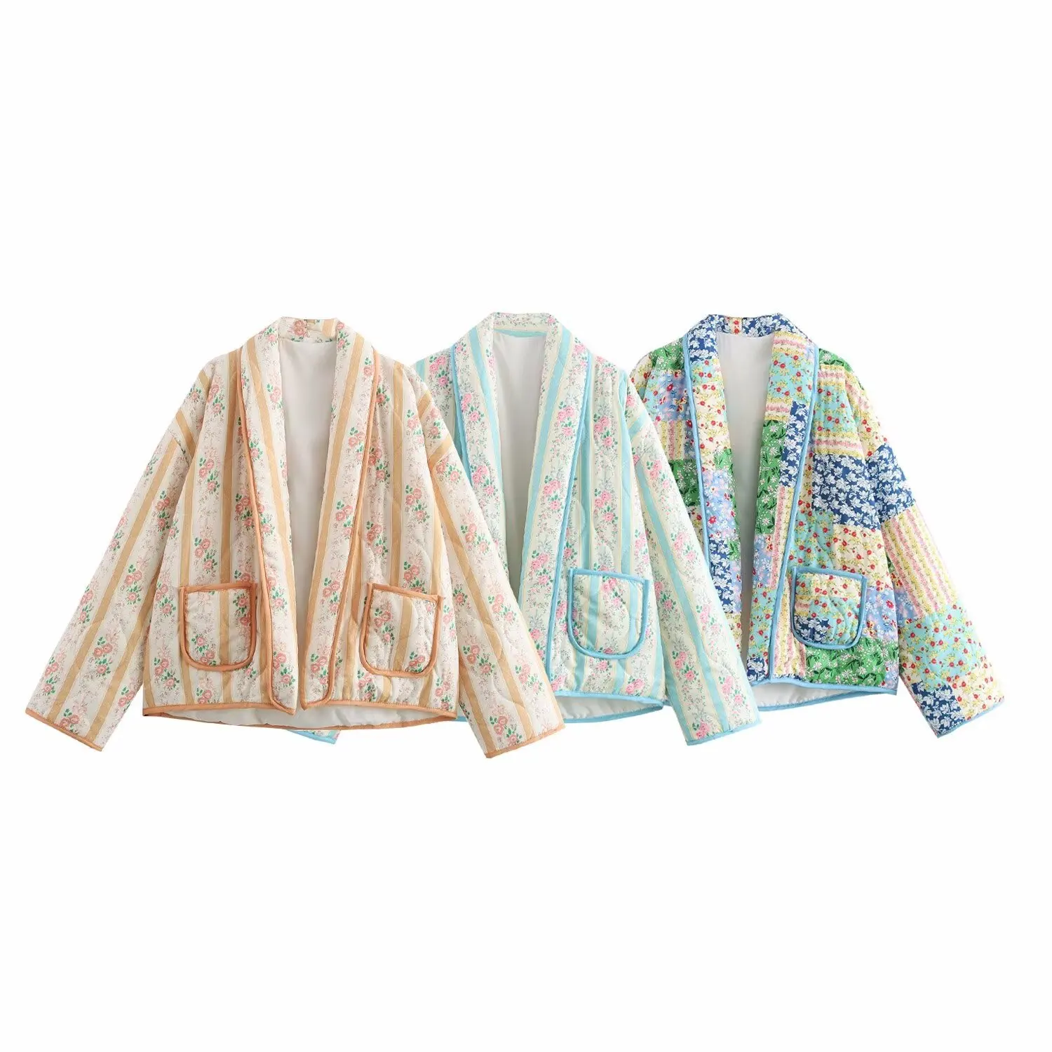 

Women's Winter Lapel Printed Cardigan Casual Loose Thin Cotton-Padded Coat European American Style