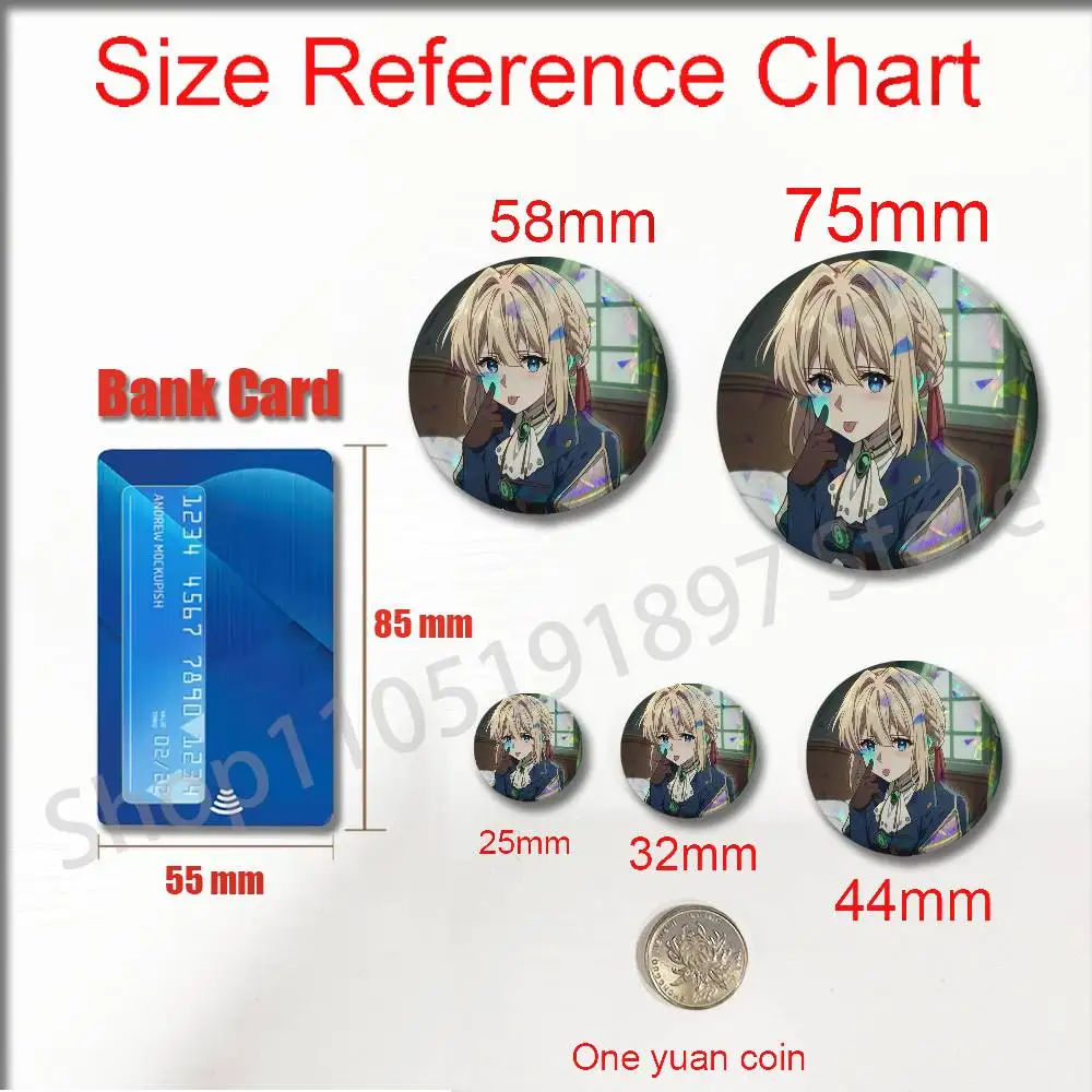 V-Violet E-Evergarden Badge For 32mm 25mm 44mm 75mm 58mm Round Pin Brooch Insignia Cover Souvenir