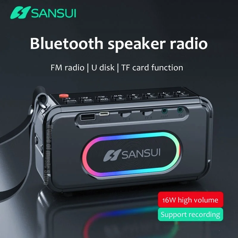 

SANSUI F30 Portable Wireless Blue Tooth Speakers FM Radio Outdoor Multimedia MP3 Music Player 16W Loud Subwoofer with RGB Light