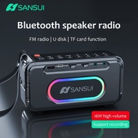 SANSUI F30 Portable Wireless Blue Tooth Speakers FM Radio Outdoor Multimedia MP3 Music Player 16W Loud Subwoofer with RGB Light