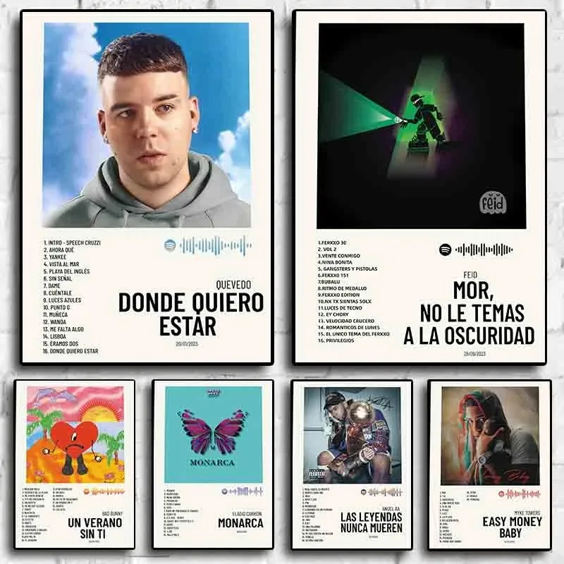 Pop Hip Hop Rapper Feid Anuel AA Poster Aesthetic Music Album Cover QUEVEDO MYKE tOWERS Song Canvas Print Wall Art Room Decor