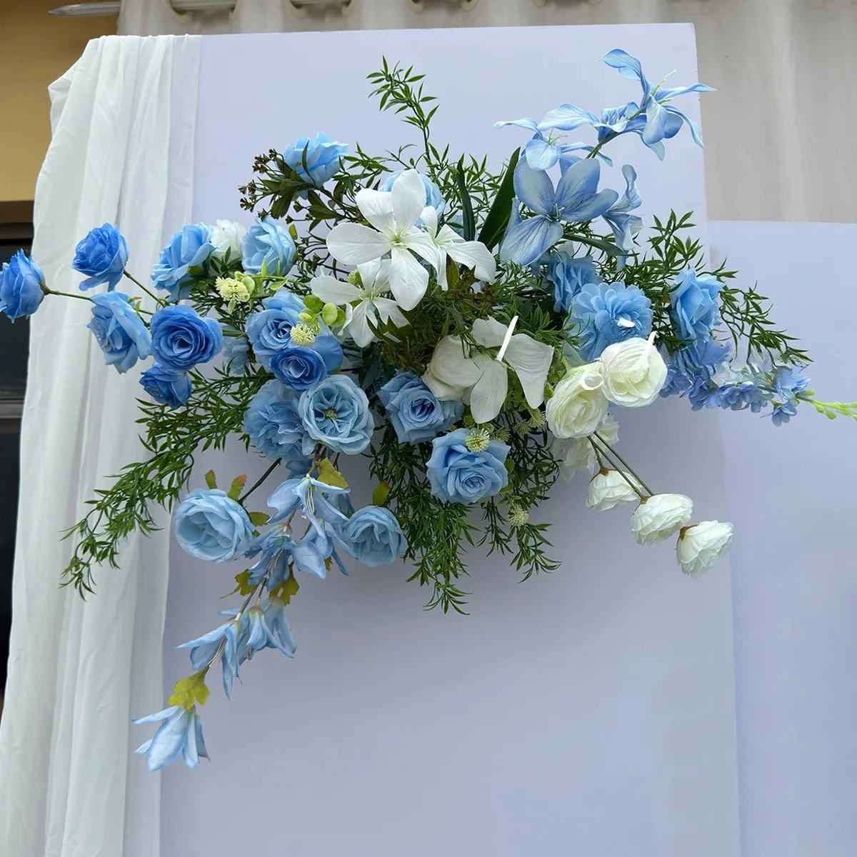 Blue Green Artificial Flowers Wedding Props Hang Flower Row Road Lead Flower Ball Floral Backdrop Arrangement Event Decoration