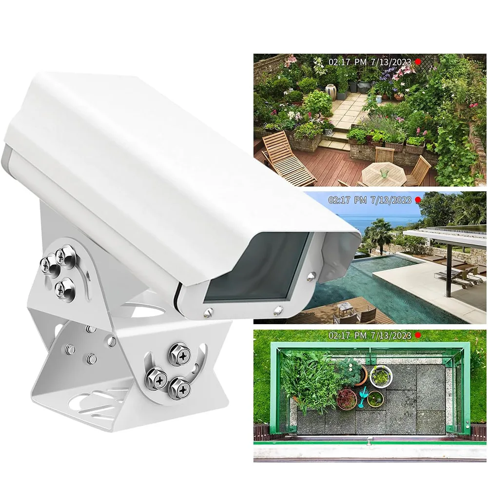 White Steel Oversee Mount for Security Cameras with 3-Axis Adjustable Rod for LED Solar and Surveillance Setups