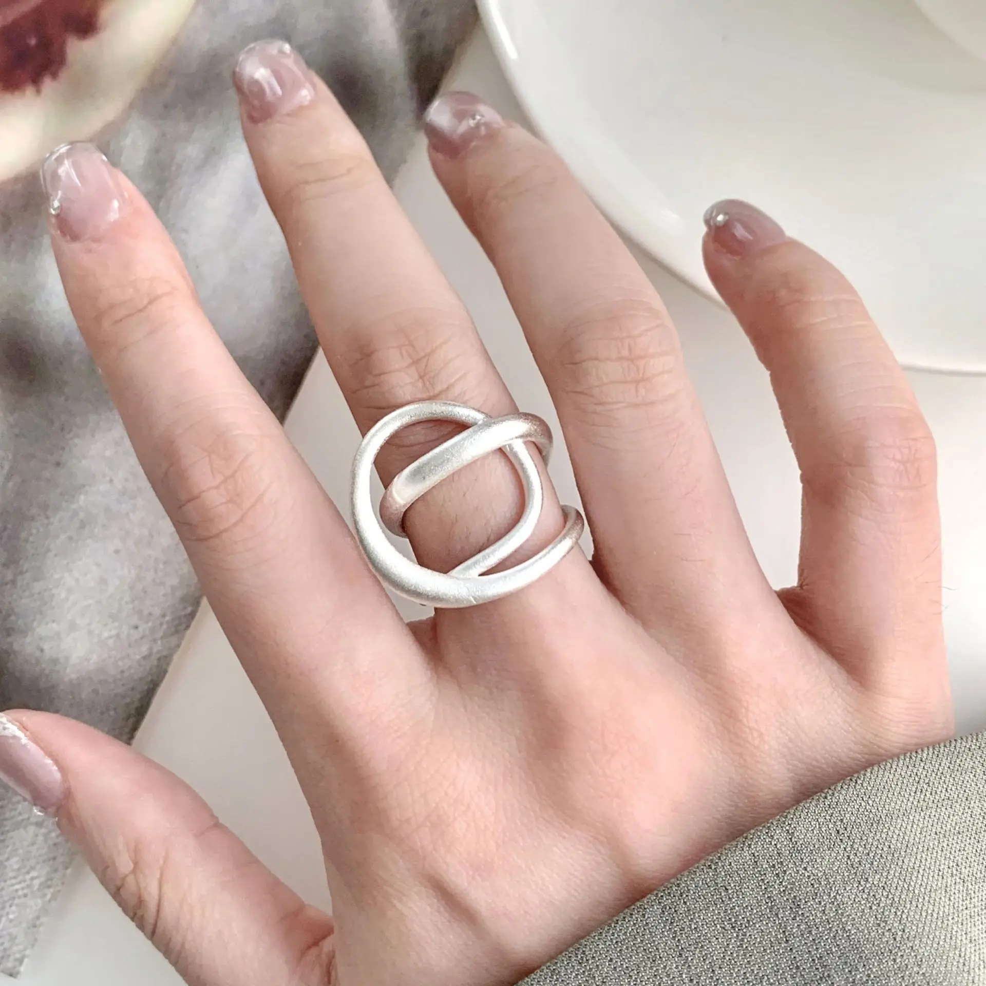

925 Sterling Silver Open Finger Ring Matte Golden Circle Line Stackable Geometric Punk For Women Jewelry Gift Dropship Wholesale