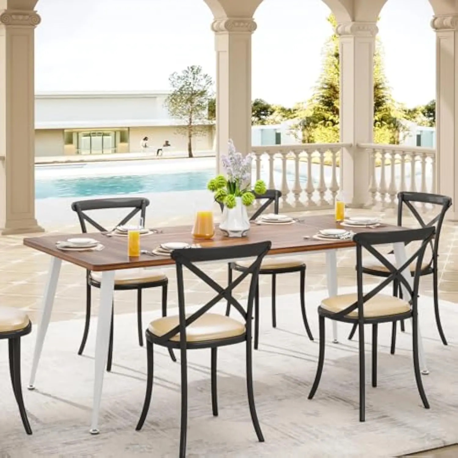 70.9 Inch Large Dining Table for 6 to 8, Industrial Kitchen Table Furniture with Metal Legs, Modern Faux Wood Rectangular Dinn