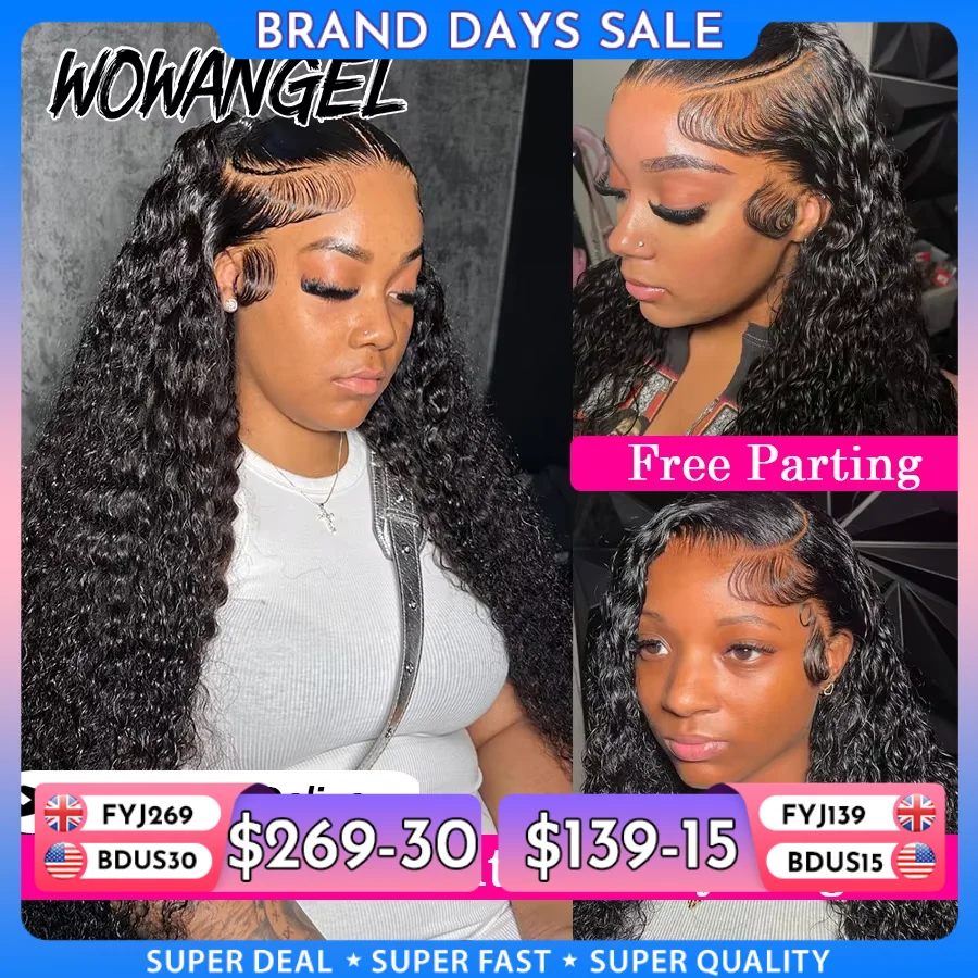 Wow Angel 13x6 HD Lace Frontal Wigs Water Wave Wigs Pre Plucked Human Hair Wigs Melt Skins Curly Brazilian Hair For Women