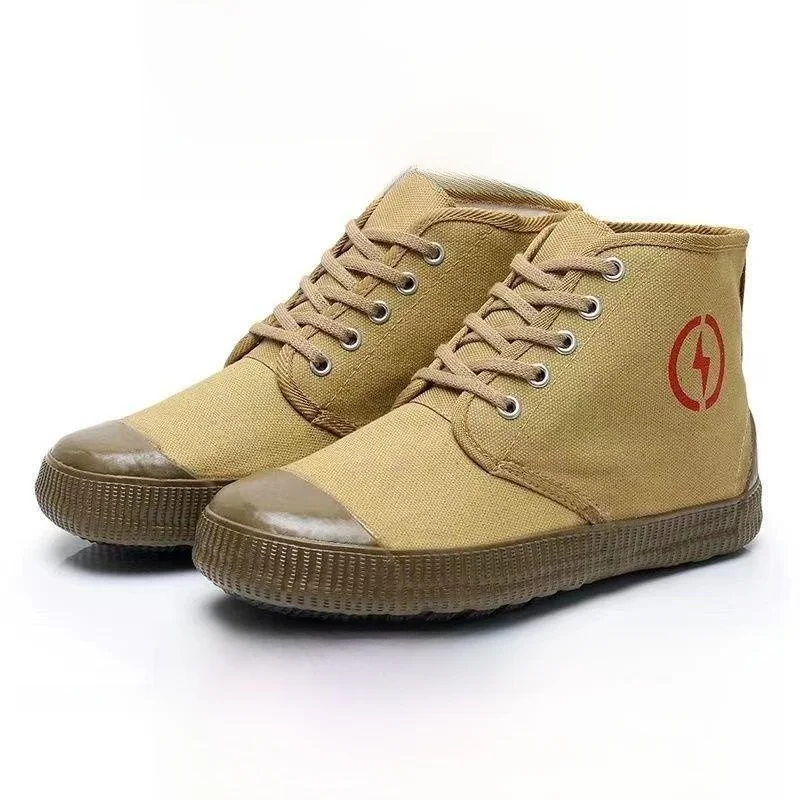 Electrician Shoes Insulated High Top Canvas Labor Shoes Men's Anti-Odor Safety Shoes Breathable Large Size Yellow Ball Shoes