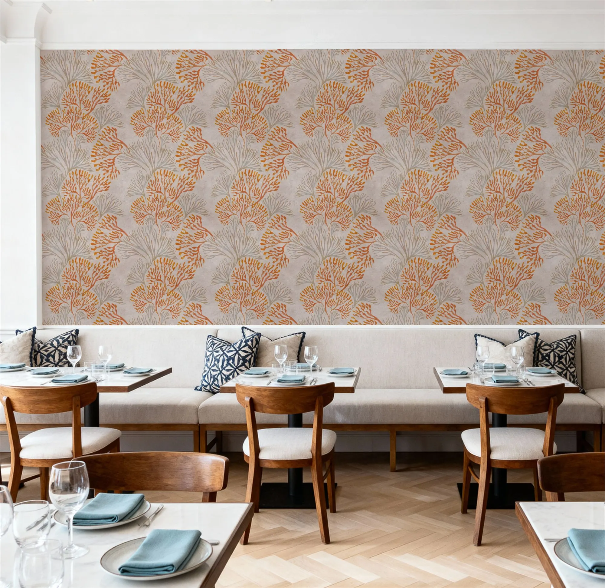 Custom Subtle Seaweed Orange Wallpaper for Walls Made to Measure Large Wall Mural