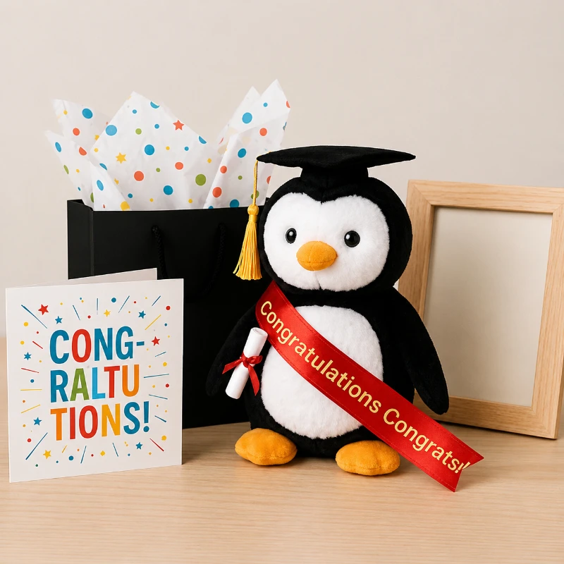 

2026 New Stock Dr. Niu & Dr. Penguin Plush Toy Set Soft Stuffed Cute Animal Dolls Graduation Gift Collectible