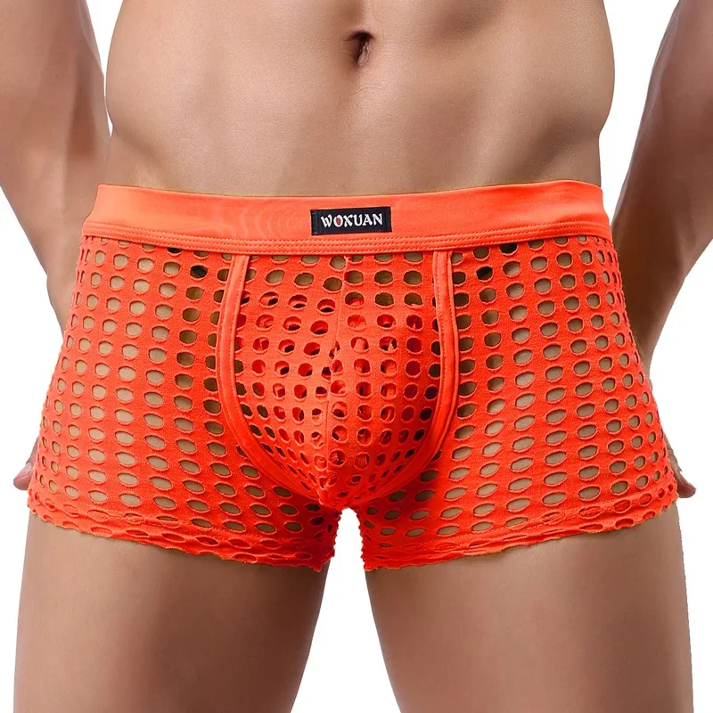 

Men's Hollowed Boxer Briefs Breathable Hole Erotic Mesh Sexy Boxers Sissy Underwear