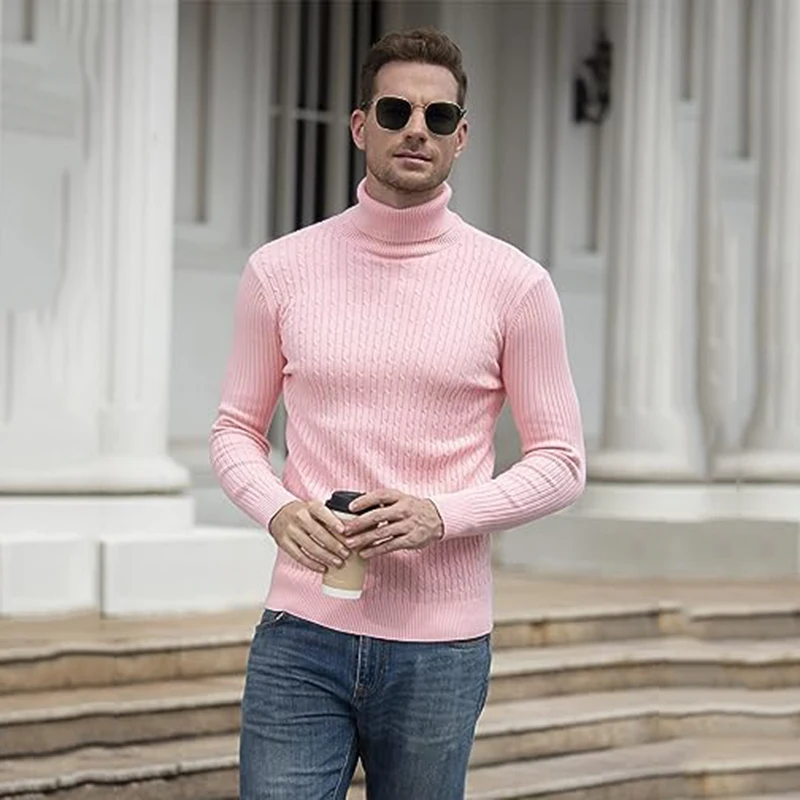 New Men's Turtleneck Sweater Casual Men's Knitted Sweater Warm Fitness Men Pullovers Tops