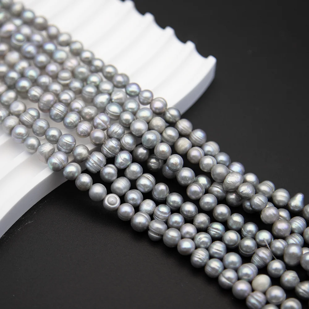

7-8mm Natural Freshwater Pearl Thread Loose Bead 35cm High Quality Gray DIY Women's Necklace Bracelet Earring Accessories