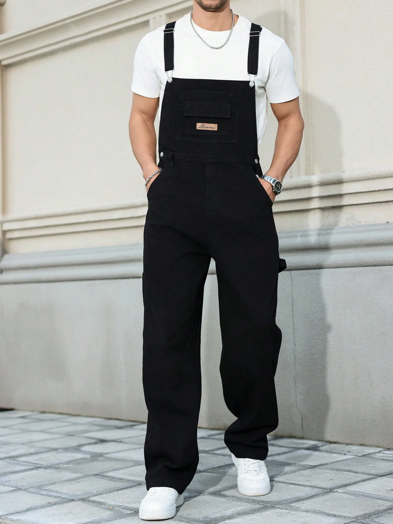 أفرول رجالي من قماش الدنيم باللون الأسود للفصول الأربعة، طراز بسيط وغير رسمي، قديم ويليمي