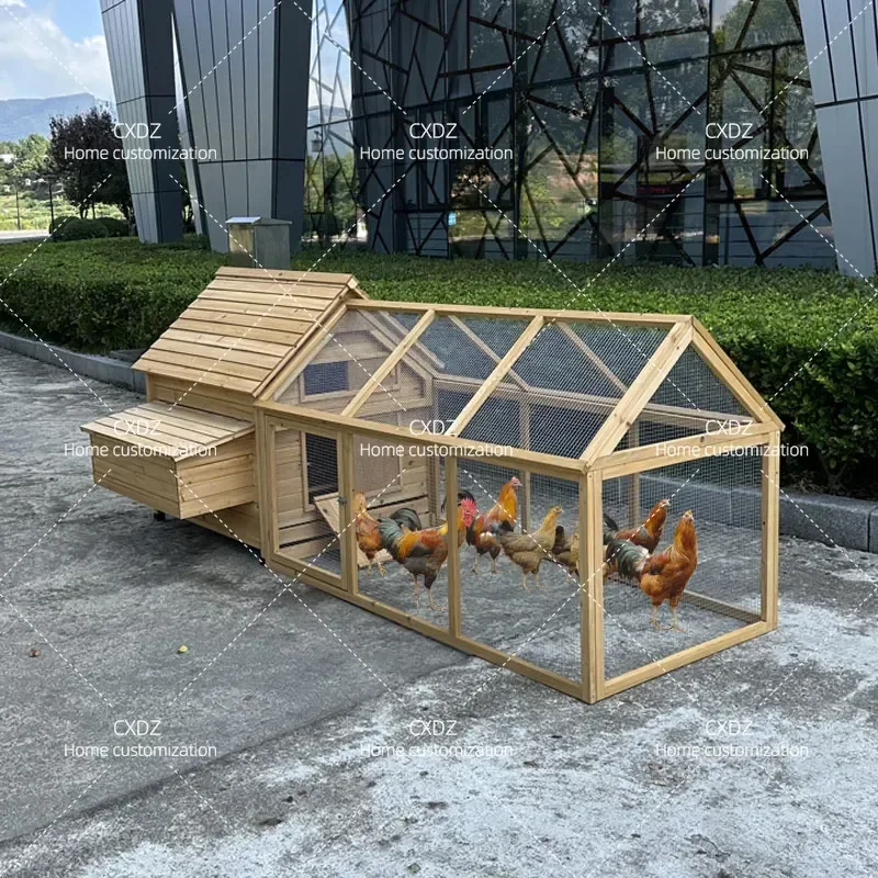 Large Solid Wood Outdoor Chicken Coop Rabbit Cage Farm Poultry House with Nesting Box for Laying Hens and Rabbits Courtyard