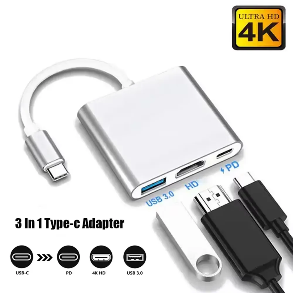 Hub USB C 3 in 1 Adattatore HUB compatibile da tipo C a HDMI Splitter di ricarica USB 3.0 PD per MacBook Air Pro Huawei Samsung Nintendo