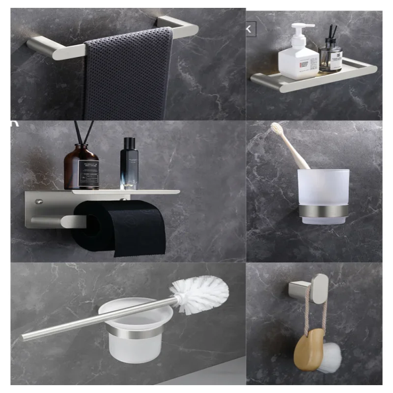 Bathroom Hardware Set Stainless Steel Bathroom Accessories Set Wall Mounted Towel Bar Towel Ring Toilet Paper Roll Holder Set