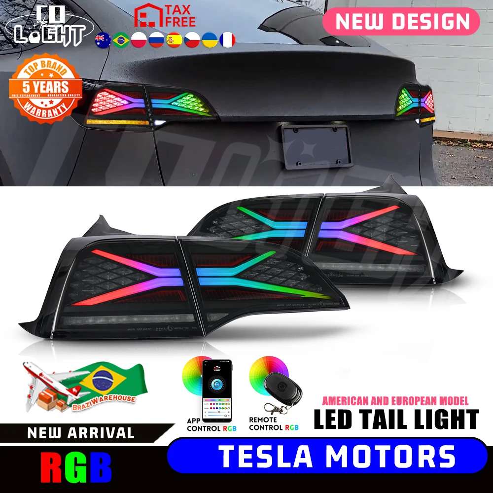 COLIGHT RGB LED Tail light Assembly For Tesla Model 3 Model YStart UP Dynamic Sequential Turn Signal DRL With Start-up Animation